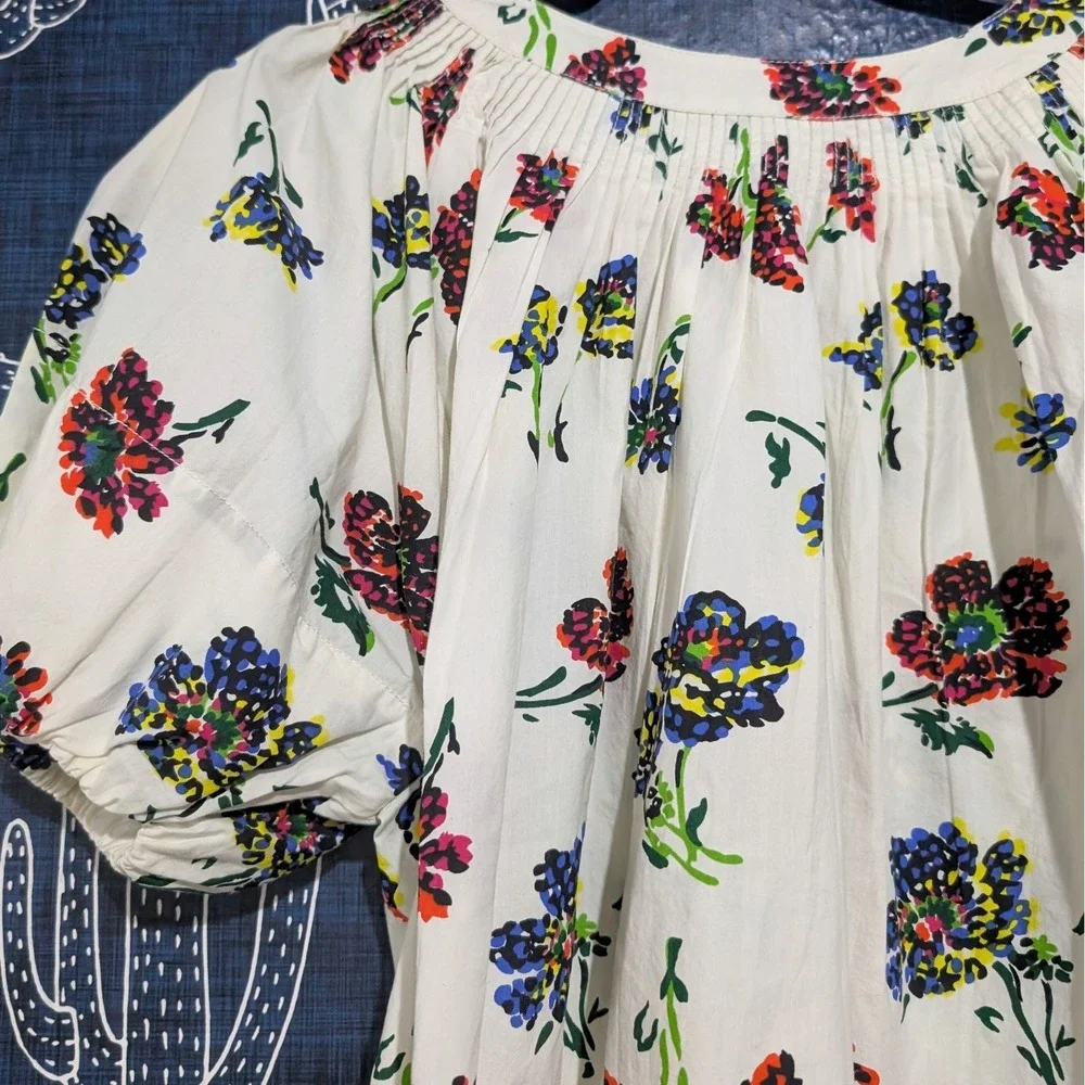 Ulla Johnson Celie Floral Print Short Puff Sleeve Top Blouse White Women's 6